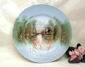 Limoges, France Landscape Plate, Hand Painted Details Idyllic Countryside Circa 1895, Delinieres and Co.