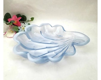 Sanibel Shell Dish Duncan & Miller Blue Glass Nappy Ca. 1930's-40's