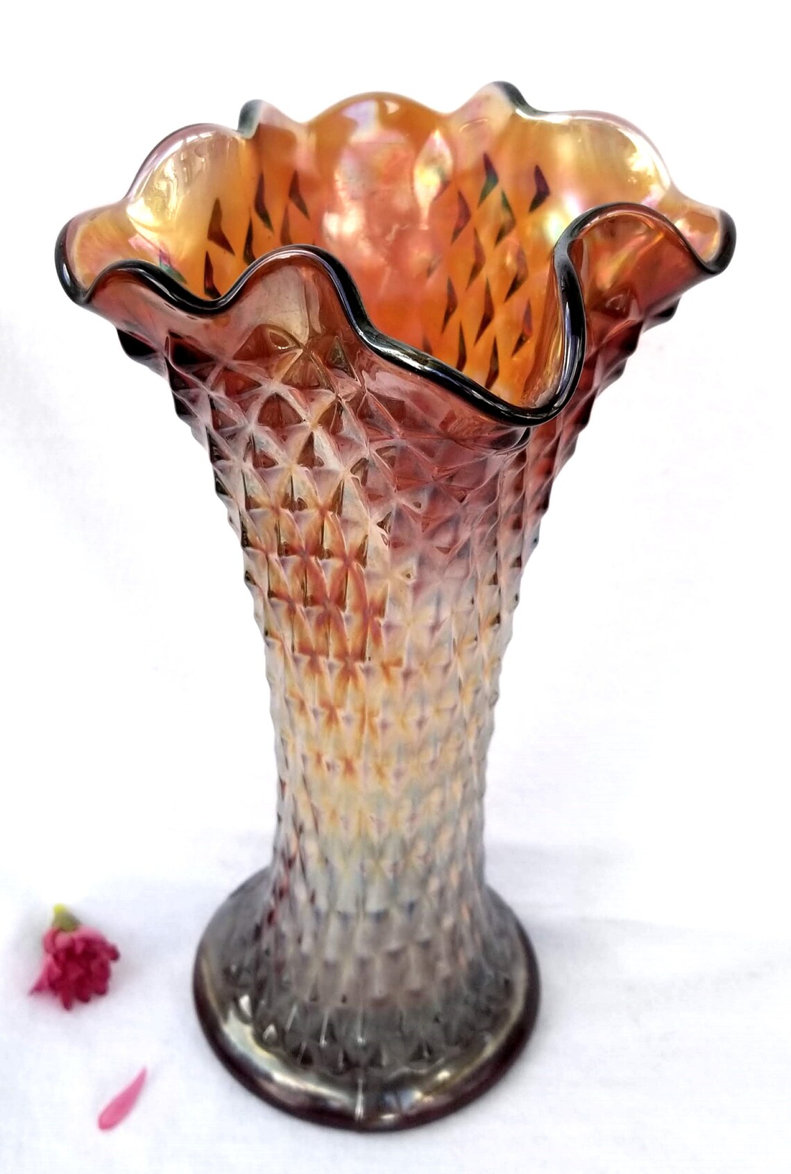 Northwood Diamond Point Swung Vase Amethyst & Marigold Signed Etsy