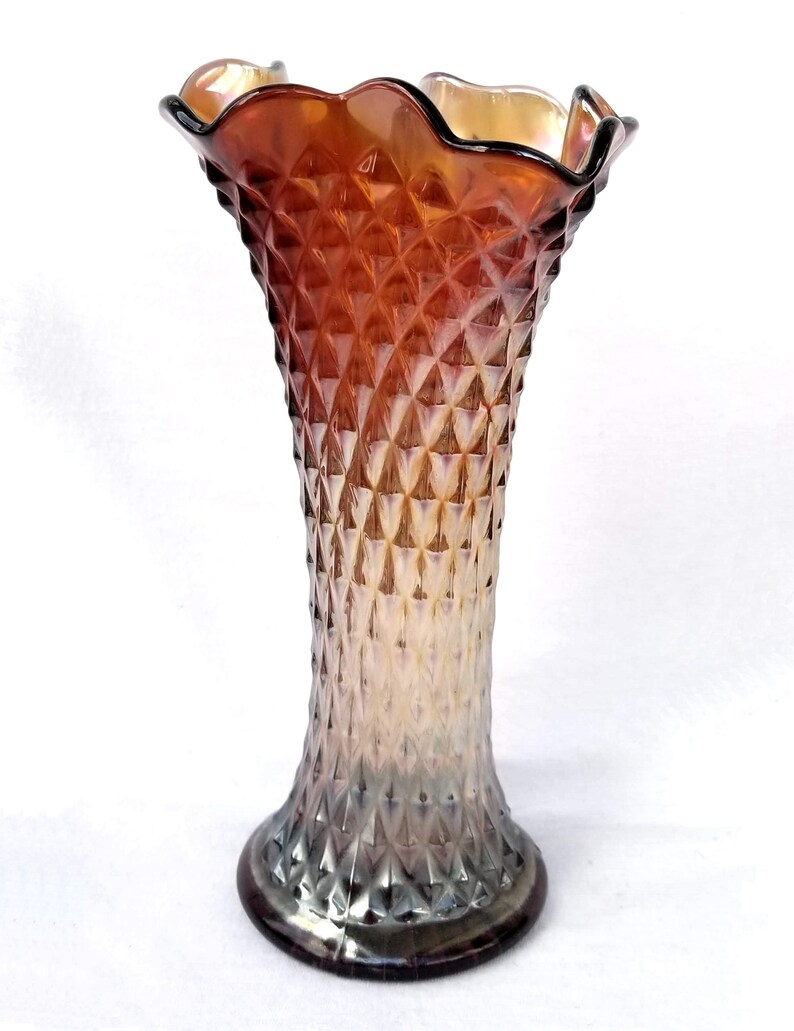 Northwood Diamond Point Swung Vase Amethyst & Marigold Signed Etsy