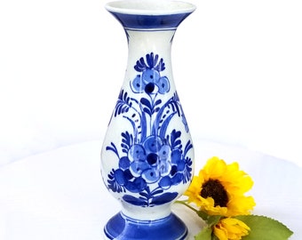 Vintage Delft Bud Vase by Cook Pottery, USA, Blue and White Vase