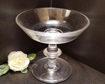 Val St Lambert Crystal Compote/ Tazza Vintage Signed Belgian Art Glass