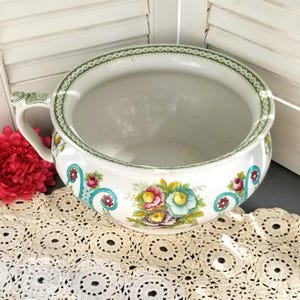 Polychrome Floral Chamber Pot Antique Vitreous China Potty image 5