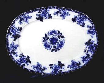 Flow Blue 17 Inch Platter by Mercer Pottery Luzerne Pattern Made in Trenton NJ
