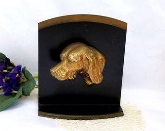 Dog Bookend Brass Plated Hound or Spaniel Vintage Metalware Hunting Dog