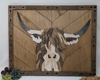 Highland Cow includes frame and background, SVG, Laser file, Digital file, glowforge, Sampson Highland Cow