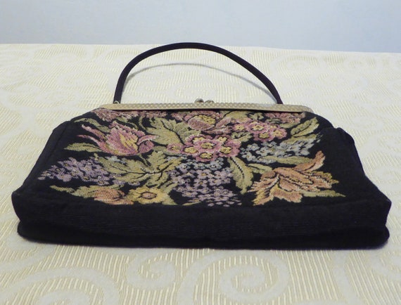 Vintage Evening Day Bag Faux Tapestry Handbag Flo… - image 8