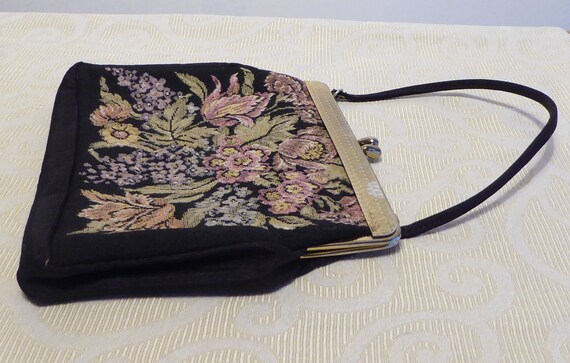 Vintage Evening Day Bag Faux Tapestry Handbag Flo… - image 7