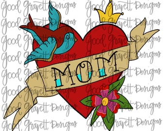 Tattoo Mom Heart PNG for Sublimation or Print