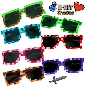 8 Pack of Retro 8-Bit Sunglasses / Pixel Party Shades Youth Kids & Adults / 80s Birthday / Video Game Party Favors / Teachers Treasure Box
