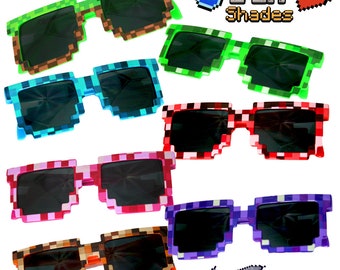 8 Pack of Retro 8-Bit Sunglasses / Pixel Party Shades Youth Kids & Adults / 80s Birthday / Video Game Party Favors / Teachers Treasure Box