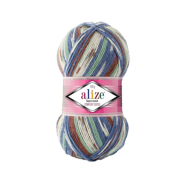 Alize Superwash Comfort Socken, selbst gestreifte Sockenwolle, Fingering gewicht, 100 g - 420 m, Wollgarn, selbststreifendes Garn