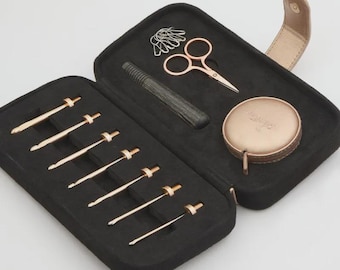 KnitPro Oasis Interchangeable Crochet Hook Set, Rose Gold Metal Hooks with Ergonomic Wooden Handle