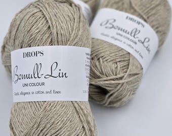 Drops Bomull-Lin、綿と麻、10本撚り綿麻糸、天然素材の素朴な糸、編み物用糸、かぎ針編み用糸、編み物用麻糸