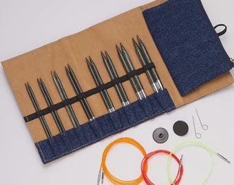 KnitPro Indigo Wood Interchangeable Knitting Needle Set, 13cm Circular Needles Kit