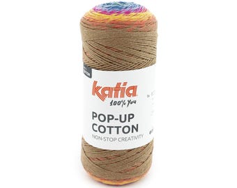 Katia Pop-Up cotton yarn, symmetrical gradient self-striping yarn, 200 g - 600 m mouline sport weight cotton blend