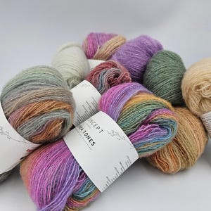 Soft lace yarn of Virgin Wool, Mako Cotton and Cashmere, Concept by Katia Atenea Tones, long cycle multicolor yarn, 25 g - 175 m
