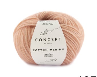 Concept by Katia Cotton-Merino, 50 g - 105 m, cotton and merino extrafine,  natural fibre yarn, medium weight yarn