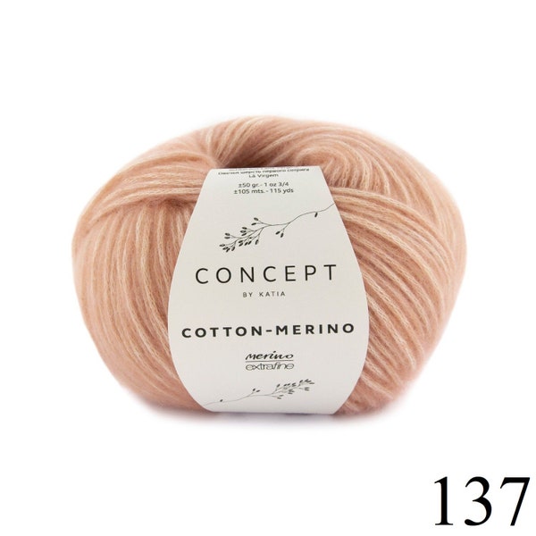 Concept di Katia Cotton-Merino, 50 g - 105 m, cotone e merino extrafine, filato di fibre naturali, filato di peso medio