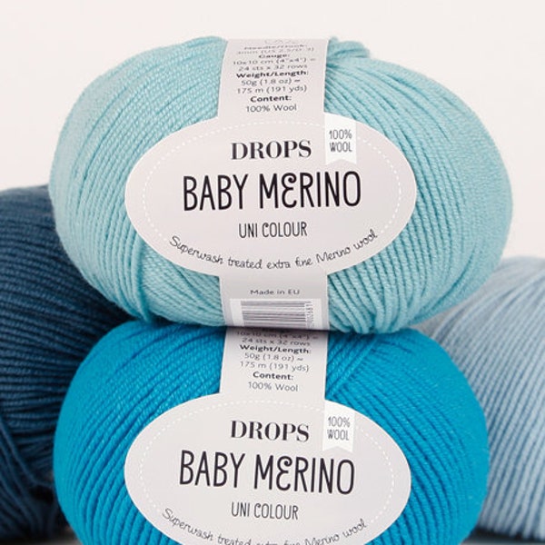 Drops baby merino, super wash pure extra fine merino wool, 5 ply sport weight wool, daily use yarn, gentle yarn for baby, knitting yarn