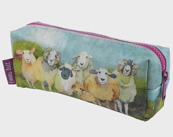 Emma Ball Felted Sheep Waxed Cotton Pencil Case, Small Makeup Bag and Tool Pouch