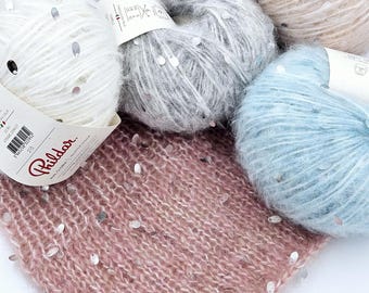Filato spazzolato fantasia con paillettes argento Phildar Gloria, 50 g - 110 m, filato per maglieria scintillante dall'Italia