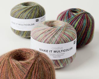 Rico Design Creative Make It Multicolor Yarn, 100% Wool Accent Yarn, Fine Lace Weight Thread for Knitting, 50g 750m