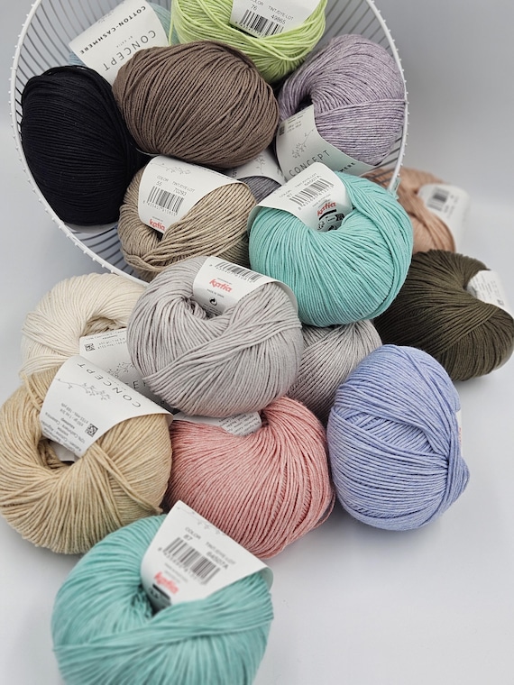 Concept by Katia Cotton cashmere, silky soft yarn, fine weight cotton, 50 g - 155 m, sport weight summer yarn