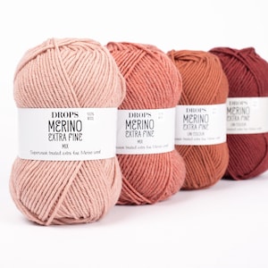 Drops Merino Extra Fine, superwash treated extra fine merino wool, 8 ply worsted weight merino wool, gentle on skin knitting yarn, baby wool