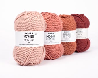 Drops Merino Extra Fine, superwash treated extra fine merino wool, 8 ply worsted weight merino wool, gentle on skin knitting yarn, baby wool