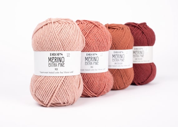 Drops Merino Extra Fine, superwash treated extra fine merino wool, 8 ply worsted weight merino wool, gentle on skin knitting yarn, baby wool