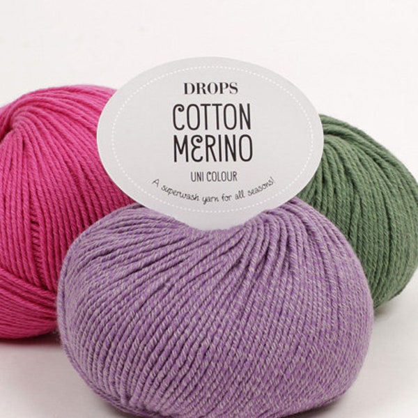 Drops cotton merino yarn, superwash yarn for all seasons, cotton merino, worsted weight yarn, extra fine merino and cotton, knitting yarn