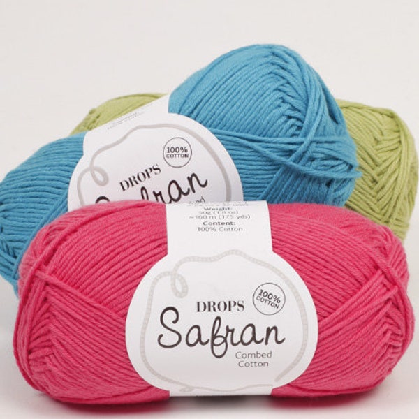 Drops Safran, Egyptian combed cotton, 5 ply sport weight cotton, Egyptian cotton fiber, soft cotton, knitting crocheting cotton, baby cotton