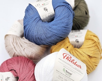 Soft, light, satin-like yarn Phildar Eucalyptus, 100% biodegradable eco-friend tubular-structured yarn, 50 g - 90 m