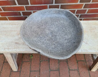 Bird bath, bird feeder, dog feeder, cat feeder, bathing bowl, solid natural stone, river stone, robust, garden decoration #455