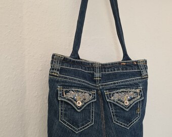 Praktische Jeanstasche "Glamour"  Shopper, Upcycling, Recyclingjeans, nachhaltig, Umhängetasche, individuell handgefertigt.