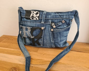 Practical jeans bag "Rock&Republic" crossover, upcycling, recycled jeans, sustainable, shoulder bag, individually handmade.