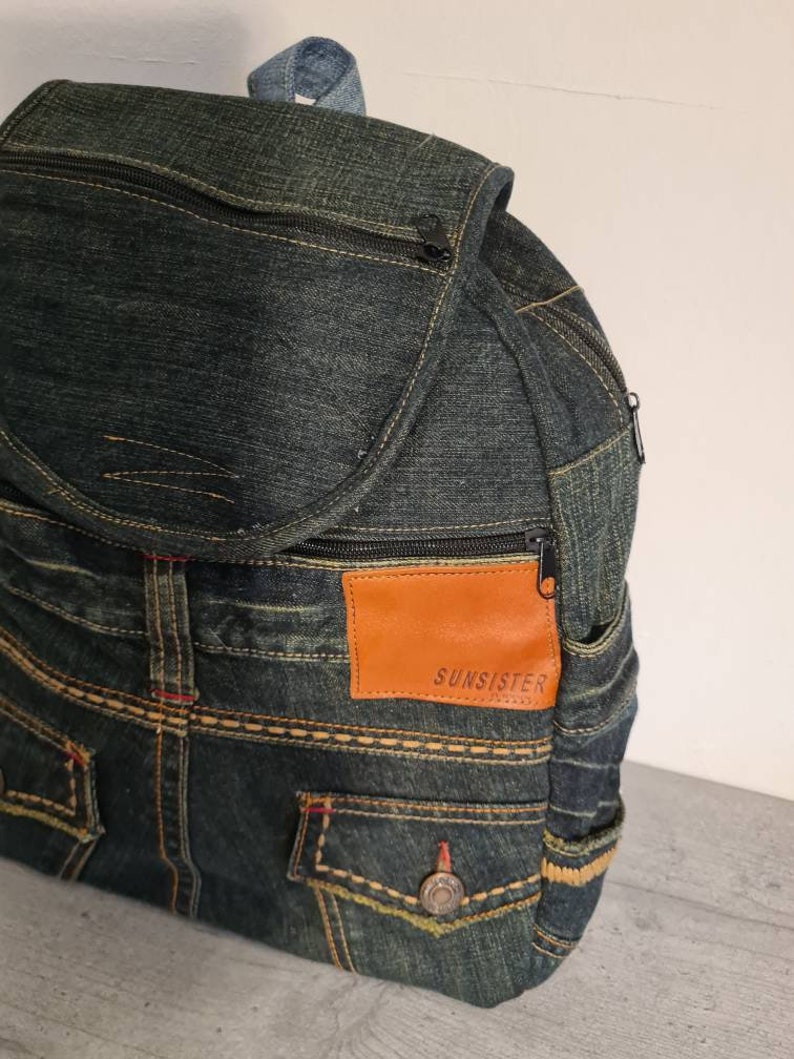 UNIKAT Grosser Jeansrucksack, Upcycling, Rucksack,Jeans,Recyclingjeans, nachhaltig, individuell handgefertigt Bild 5