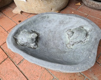 Bain d'oiseaux plat XXL "Tortue", 48 x 34 cm ! Mangeoire, bol de bain, solide, pierre naturelle, pierre de rivière, sculpture de tortue