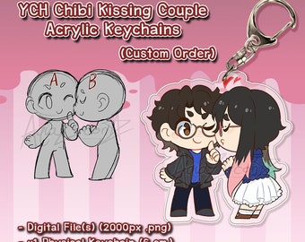 YCH Custom Chibi Kissing Couple Acryl Schlüsselanhänger [AUFTRAGS ARBEIT]