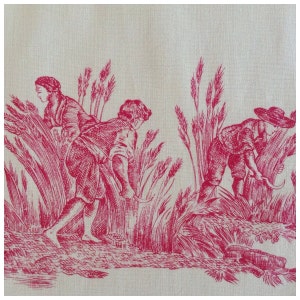 Raspberry Red on Dark Cream French Toile de Jouy Fabric The Seasons image 4