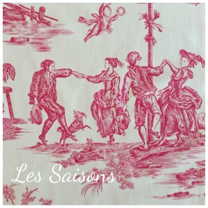 Raspberry Red on Dark Cream French Toile de Jouy Fabric The Seasons image 1