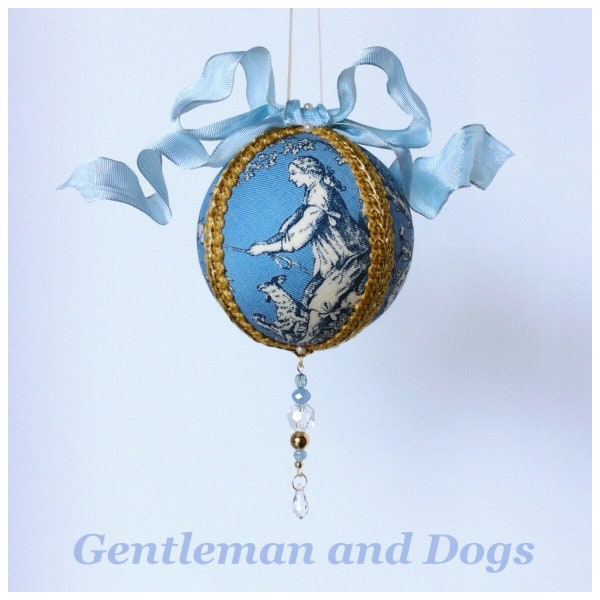 Blue Toile French Ornament Rococo Gentleman and Hounds