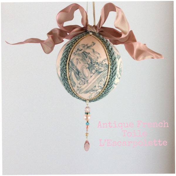 RESERVED for Karen.  Antique French Toile Ornament - L'Escarpolette Cherub