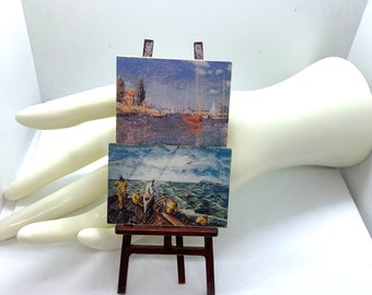 Lovely and Very Unusual Artists Brooch - Two 'Paintings' Set on an Easel - Fine Wood - 13cm Long - Brand New