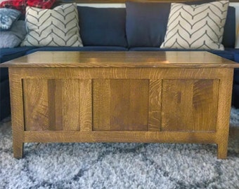 Mission Style Coffee Table Chest | Living Room Storage Furniture | Quartersawn Oak Wood Amish Chest | Dual Coffee Table Trunk