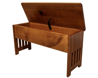 Oak Mission Style Storage Bench | Quartersawn Oak Storage Bench | Solid Wood Mission Bench