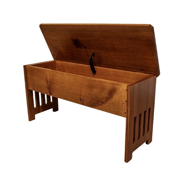 Oak Mission Style Storage Bench | Quartersawn Oak Storage Bench | Solid Wood Mission Bench