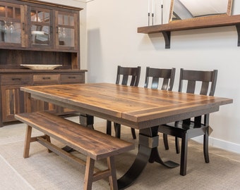 Rustic Reclaimed Wood Dining Table, Opt Extendable | Rectangular Barnwood Dining Room Table | Rustic Modern Kitchen Table | Expandable