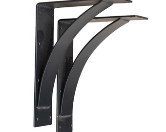 2 Pack - Black Mantel Brackets | Brackets for Countertop Support | Arched Heavy Duty Steel Brackets